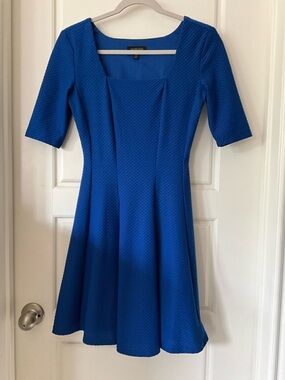 Jodi Kristopher Cobalt Textured Square-Neck Midi Dress